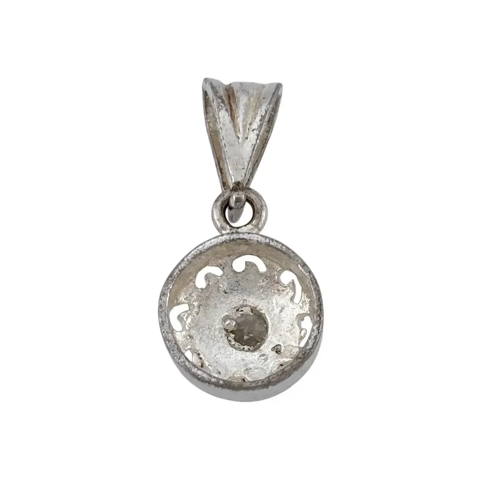 Vintage Silver Plated Cubic Zirconia Round Openwork Pendant